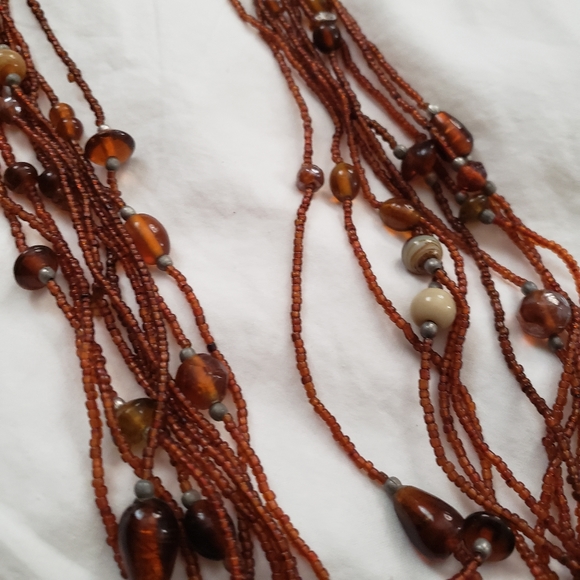 Stunning Vintage Multiple Strand Black Glass Seed Bead Necklace Dark Amber - Picture 5 of 6